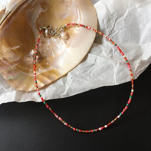 LUOFENG Halskette, bunte handgefertigte Perlenkette im ethnischen Stil, böhmischer Halsschmuck, modische Schlüsselbeinkette für Frauen und Mädchen von LUOFENG