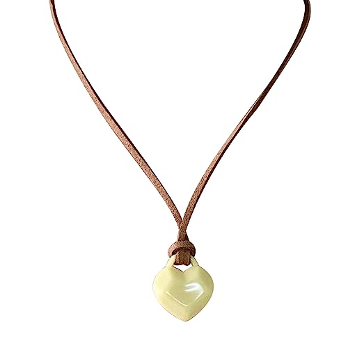 LUOFENG Halskette, bunte herzförmige Halskette aus Acryl, Pfirsichherz, Wachsfaden, Halskette mit süßem Persönlichkeitsstil, Schmuckanhänger von LUOFENG