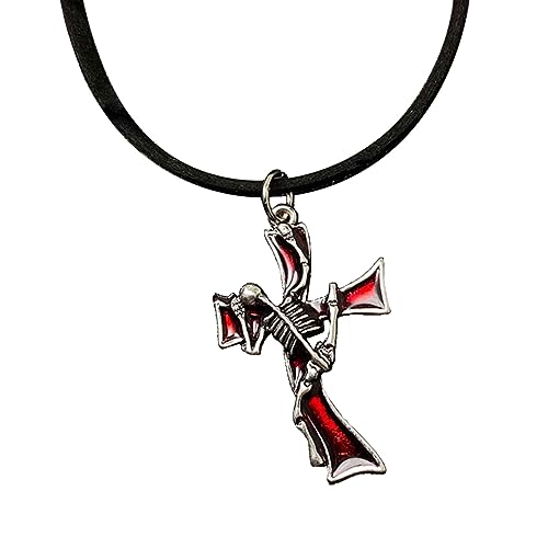 LUOFENG Halskette für Damen, Punk-Totenkopf-Kreuz-Anhänger, Halskette für Frauen und Männer, Gothic, Vintage, ungewöhnliches Halsband, Halskette, Armbänder, Modeschmuck, Geschenk von LUOFENG
