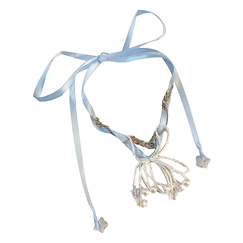 LUOFENG Halskette für Damen, Schmetterlings-Perlenband-Halskette, süß, vielseitig, Schlüsselbeinkette, zum Binden, Stern-Halsband, verstellbarer Schmuck, Geburtstagsgeschenke für Mädchen von LUOFENG