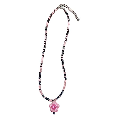 LUOFENG Halskette mit Anhänger, Blumen-Herz-Schmetterling-Stern-Anhänger-Halskette, eleganter Choker, handgefertigte Perlen-Charme-Halskette, Modeschmuck von LUOFENG