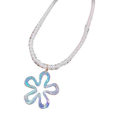 LUOFENG Halskette mit Anhänger, bunte Kristall-Blumen-Anhänger-Halskette, modische Kragen-Halskette, Schlüsselbeinkette, Perlenkette, Halsband, Statement-Schmuck von LUOFENG
