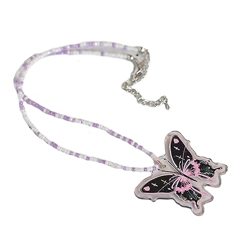 LUOFENG Halsketten mit Anhänger, bunte Schmetterlingsperlen-Halskette, Schmetterlings-Schlüsselbeinkette, elegante Modeaccessoires, Anhänger-Halskette für Partys von LUOFENG