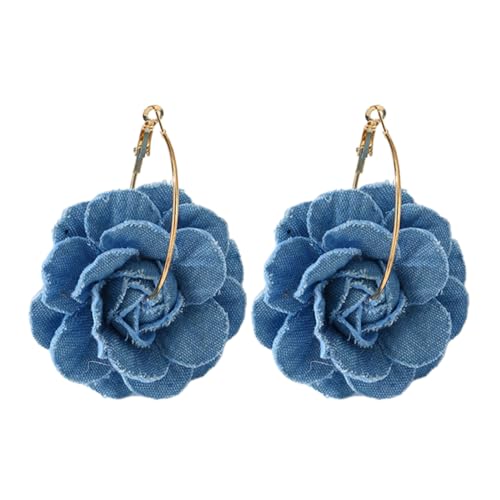 LUOFENG Handgefertigte Kamelien-Blumenohrringe,blaue Blumenohrringe,stilvolle Jeans-Blumen,Tropfen-Ohrschmuck,Ornament für Frauen von LUOFENG