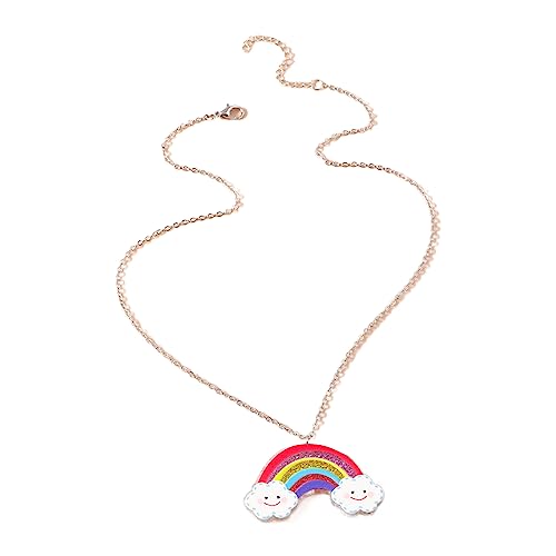 LUOFENG Modische Halskette, Halskette mit Anhänger der Regenbogen-Serie, einfache, bunte Regenbogen-Halsketten für Frauen, süße Herzanhänger, Halsband, Schmuckgeschenk von LUOFENG
