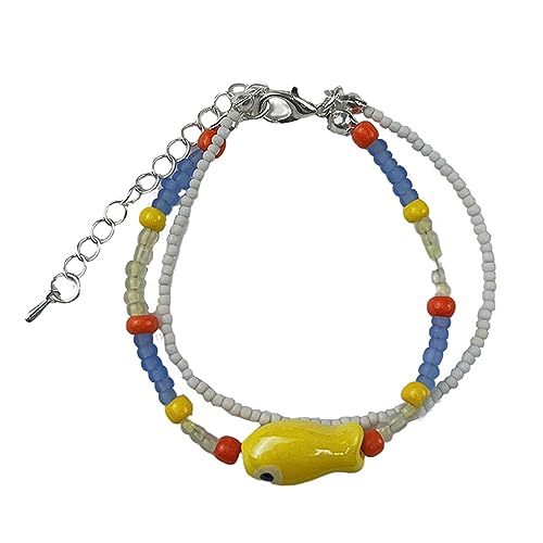 LUOFENG Modische Halskette, böhmische handgewebte Harzperlenarmbänder, Strandfarben, Reisperlen, doppellagiges Halskettenhalsband, geeignet für Damen von LUOFENG