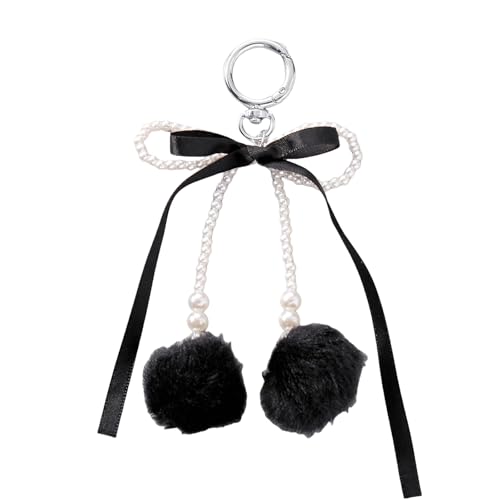 LUOFENG Modischer Bowknot Plüsch Haarball Schlüsselanhänger mit Imitation Perlen Dekoration Stilvolles Taschenzubehör für Damen und Jugendliche von LUOFENG
