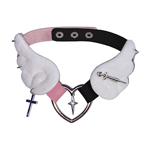 LUOFENG Punk Gothic Mode Schwarz Leder Halskette Für Frauen Vintage Harajuku Herz Flügel Anhänger Halsband Halskette Schmuck von LUOFENG