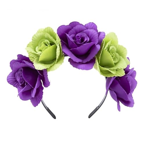 LUOFENG Realistisches Blumen-Stirnband, böhmische Krone, Kopfschmuck, bunte Rose, Blumen-Haarband, Damen, Hochzeit, Party, Bühnenzubehör von LUOFENG