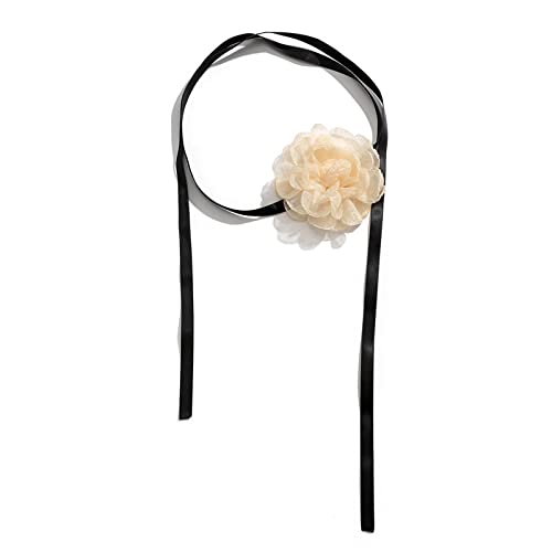 LUOFENG Übertriebene Mesh-Halskette mit großer Rose und Schlüsselbeinkette für Damen, verstellbares Band-Halsband, Wed-Accessoires von LUOFENG