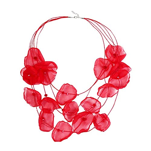 LUOFENG Übertriebene Temperament-Halskette, mehrschichtige Spitze, Blumen-Gaze-Kunst-Blütenblatt-Halskette für Frauen, Stoff-Blumenstück-Halsband von LUOFENG