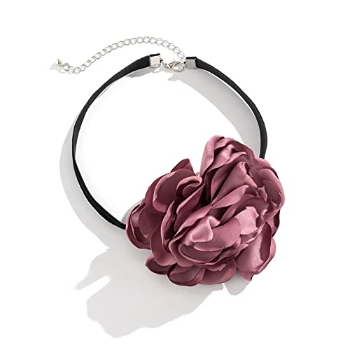 LUOFENG Übertriebenes Schlüsselbein-Kettenarmband aus Rosenseide mit Blumen für Damen, elegantes, verstellbares Halsband-Zubehör von LUOFENG