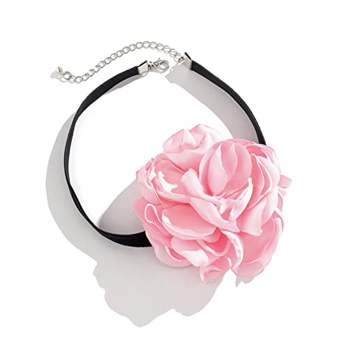 LUOFENG Übertriebenes Schlüsselbein-Kettenarmband aus Rosenseide mit Blumen für Damen, elegantes, verstellbares Halsband-Zubehör von LUOFENG