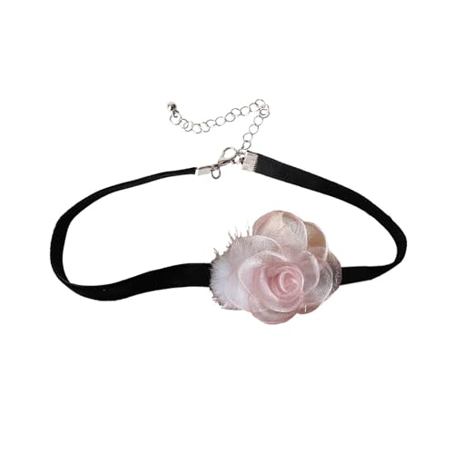 LUOFENG Verstellbare Schlüsselbeinketten,Samt-Halsketten mit Blumenanhänger,pelzige Kugel-Halskette,elegantes Halsband-Zubehör für Frauen von LUOFENG