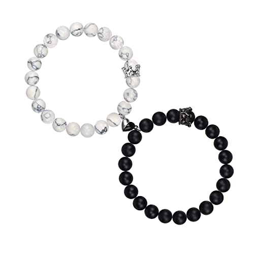 LUOKIFUR Crown Love Heart Magnetic Bead Armbänder Gegenseitige Anziehungskraft Herz Glocke Armbänder Paar Geschenke für Freund Freundin Seine Frau Männer Freundschaft (Black-White) von LUOKIFUR