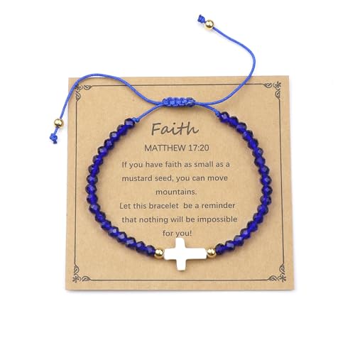 LUOKIFUR Christliche Geschenke für Frauen: Kreuzarmband mit Natursteinen, religiöse Geschenke für Tochter, Enkelin, Schwester, Freundin, Nichte (Blau) von LUOKIFUR