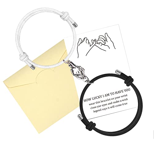 LUOKIFUR Hände halten Paare Armband gegenseitige Anziehung handgemachte magnetische Glocken Armband Mann/Frauen/Dekoration Geschenk Valentinstag Schmuck (Black-White) von LUOKIFUR