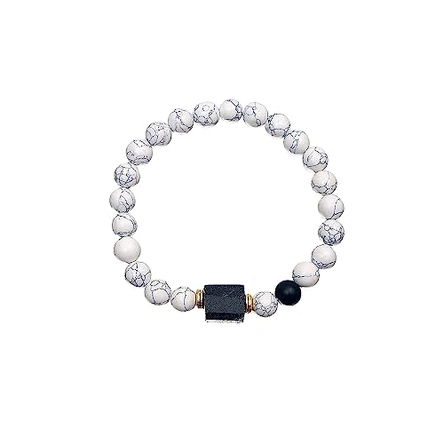 LUOKIFUR Schwarzes Turmalin-Armband für Herren, Geschenk für Freund, Kollegen, Vater, Ehemann (White beads) von LUOKIFUR