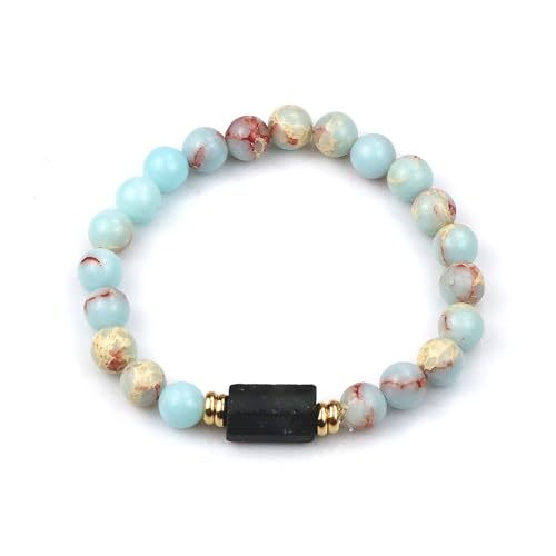 LUOKIFUR Schwarzes Turmalinarmband für Herren als Geschenk für den Partner, die Freundin, den Freund, den Kollegen, den Vater oder den Ehemann (Light blue beads) von LUOKIFUR