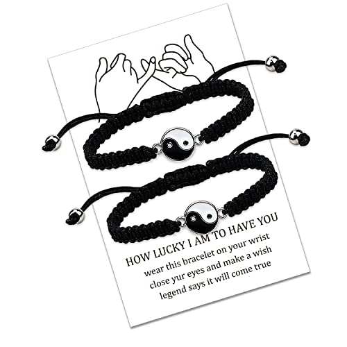 LUOKIFUR Paar Yin Yang Armband-verstellbare Freundschaftsarmbänder, handgeflochtenes Seil Freundschaftsarmband Frauen Männer Schmuck Geschenke (Black) von LUOKIFUR