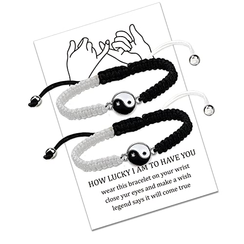 LUOKIFUR Paar Yin Yang Armband-verstellbare Freundschaftsarmbänder, handgeflochtenes Seil Freundschaftsarmband Frauen Männer Schmuck Geschenke (Black-White) von LUOKIFUR