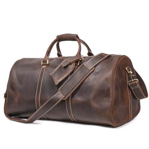 Herren-Sporttasche, Vintage, Leder, Reisetasche, Sporttasche, Wochenender, Übernachtung, klassisches Geschenk, echtes Leder, für Fitnessstudio, Übernachtung, Handgepäcktasche, Dunkelbraun, 24 Inch Herren-Sporttasche, Vintage, Leder, Reisetasche, Sporttasche, Wochenender, Übernachtung, klassisches Geschenk, echtes Leder, für Fitnessstudio, Übernachtung, Handgepäcktasche, Dunkelbraun, 24 Inch von LUOKIR