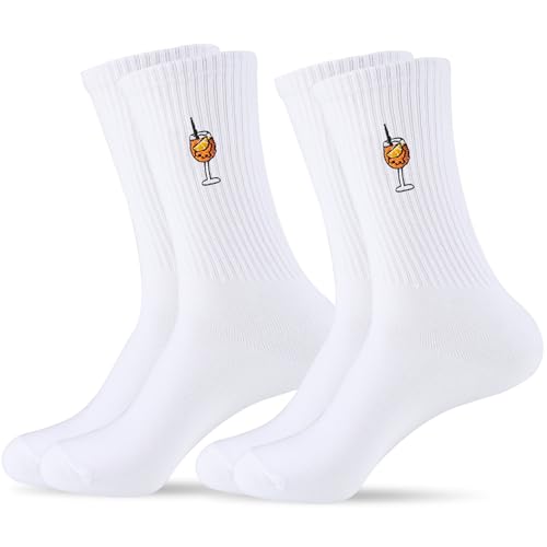 LUOWAN 2 Paar Aperol Bestickte Cocktail Socken, Tennis Socken 36-42, Aperol Spritz Damen von LUOWAN