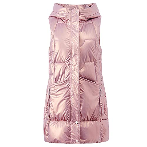 LIUYUYOUGO Daunenweste Damen,Lange Steppweste Damen Lange Weste Mit Kapuze, Lange Weste Glänzend Trendy Ärmellose Elegante Weste Lässige Weste Wattierter Wintermantel Für Damen Mädchen Outdoor- von LIUYUYOUGO