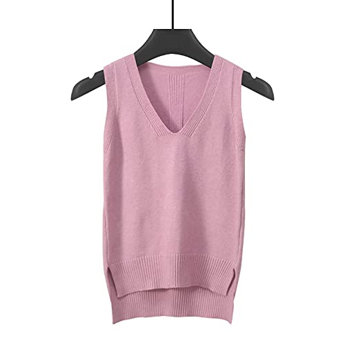 Pullunder Damen Ärmellos,Frauen Strickpullover Weste Mode Casual Einfarbig Spleißen V-Ausschnitt Herbst Winter Lose Ärmellose Pullover Gilets Pullover Stricken Tank Top Cami Weste Bluse,Rosa,L von LIUYUYOUGO