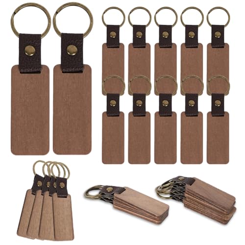LUPATDY 12 Stück DIY Schlüsselanhänger Holz, Personalisierter Schlüsselanhänger leder, Schlüsselanhänger Rohlinge,für Weihnachten, zum Geburtstag, Valentinstag uvm von LUPATDY