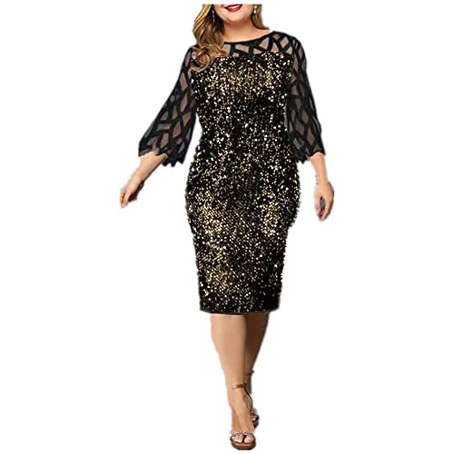 Kleidung Chubby Fat Dress Mesh Pailletten Hochzeit Sommer, schwarz / goldfarben, X-Large von LUPE