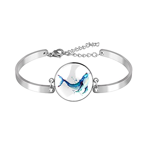 Armband mit Charm, Armreif, einzigartige Armbänder, modisch, Blauwal, für Mädchen und Damen, Einstellbar, Edelstahl Glas, Künstlicher Quarz. von LUPIN