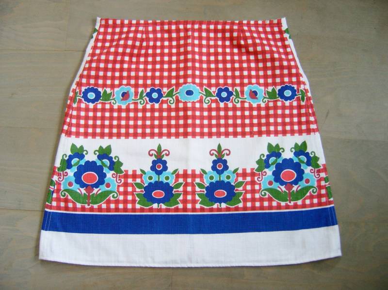 Vintage 60Er Jahre Tischdecke Rock Floral Karo A-Linie, Size Large von LUREaLURE