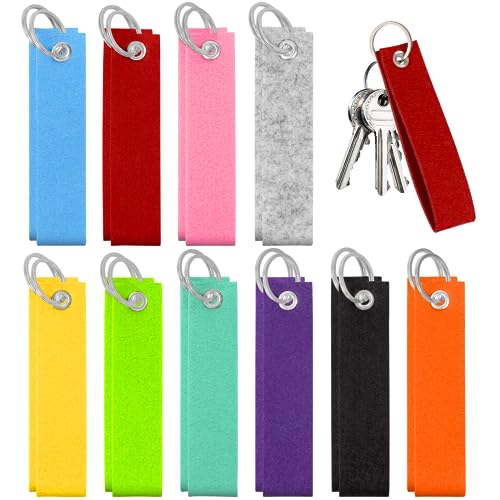 LURICO Filz Schlüsselanhänger, 20 Stück Schlüsselanhänger Filz Rohling, Schlüsselanhänger Rohling mit Edelstahl Ring, Filzanhänger Rohling, für DIY Dekoration Handwerk, 13x3 cm (Mehrfarbig) von LURICO