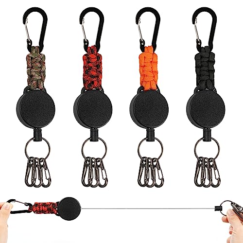 LURICO Schlüsselanhänger Ausziehbar, 4 Stücke Schlüsselband Ausziehbar Ausweis mit 60cm Ausziehbar Stahlseil, Einziehbarer Schlüsselanhänger Schlüsselkette mit Karabiner (4 Stücke) von LURICO
