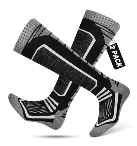 LUROON 2 Paar Skisocken Herren & Damen Merino Wollsocken Atmungsaktive Skistrümpfe Kompressionsstrümpfe Kniehoch Unisex Merinowolle Skisocken Thermosocken Snowboardsocken für Wintersport von LUROON
