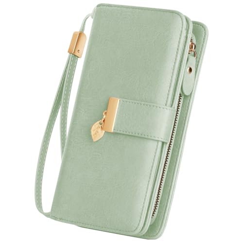 LUROON Geldbörse Damen Groß Viele Fächer, Leder Geldbeutel Damen Gross mit Kartenfächer, RFID Frauen Portemonnaie Lang Portmonee mit Reißverschluss von LUROON