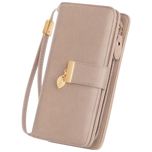 LUROON Geldbörse Damen Groß Viele Fächer, Leder Geldbeutel Damen Gross mit Kartenfächer, RFID Frauen Portemonnaie Lang Portmonee mit Reißverschluss von LUROON