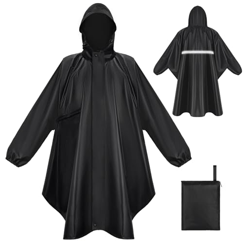 LUROON Leichter Wasserdichter Regenponcho Regenjacke Damen Herren mit Kapuze Faltbare Regencape Fahrrad mit Taschen Reflexstreifen, Wiederverwendbar Regenmantel für Wandern Angeln Radfahren Reisen von LUROON