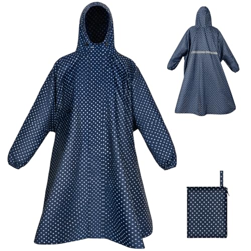 LUROON Leichter Wasserdichter Regenponcho Regenjacke Damen Herren mit Kapuze Faltbare Regencape Fahrrad mit Taschen Reflexstreifen, Wiederverwendbar Regenmantel für Wandern Angeln Radfahren Reisen von LUROON