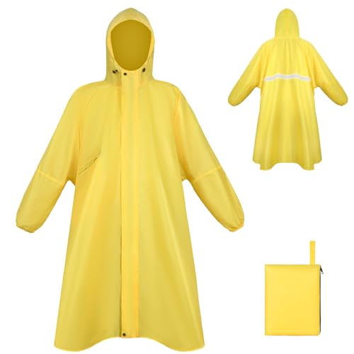LUROON Leichter Wasserdichter Regenponcho Regenjacke Damen Herren mit Kapuze Faltbare Regencape Fahrrad mit Taschen Reflexstreifen, Wiederverwendbar Regenmantel für Wandern Angeln Radfahren Reisen von LUROON