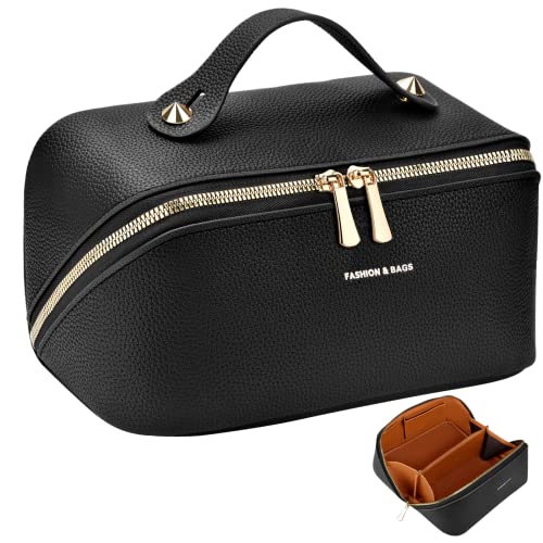 LUROON Reise Kosmetiktasche mit Großer Öffnung PU Leder Schminktasche Kosmetiktasche Damen Tragbar Reise Make-up Tasche mit Großer Kapazität Wasserdichter Organizer von LUROON