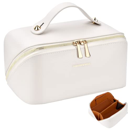 LUROON Reise Kosmetiktasche mit Großer Öffnung PU Leder Schminktasche Kosmetiktasche Damen Tragbar Reise Make-up Tasche mit Großer Kapazität Wasserdichter Organizer von LUROON