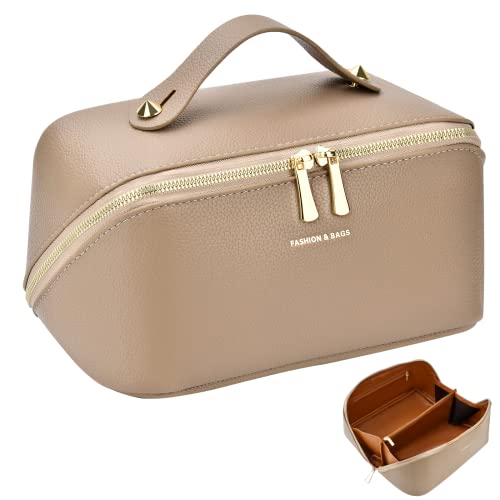 LUROON Reise Kosmetiktasche mit Großer Öffnung PU Leder Schminktasche Kosmetiktasche Damen Tragbar Reise Make-up Tasche mit Großer Kapazität Wasserdichter Organizer von LUROON