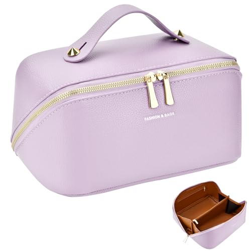 LUROON Reise Kosmetiktasche mit Großer Öffnung PU Leder Kosmetiktasche Damen Tragbar Reise Make-up Tasche mit Großer Kapazität Wasserdichter Portable Schminktasche Kulturbeutel Organizer von LUROON