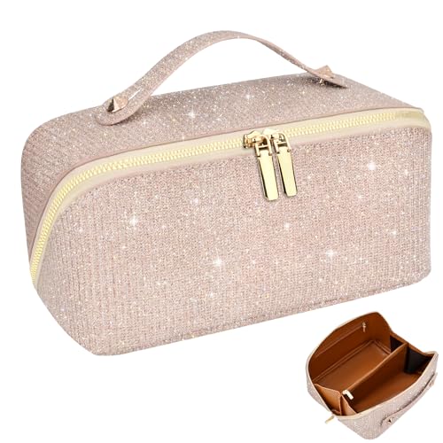 LUROON Reise Kosmetiktasche mit Großer Öffnung PU Leder Schminktasche Kosmetiktasche Damen Tragbar Reise Make-up Tasche mit Großer Kapazität Wasserdichter Organizer von LUROON