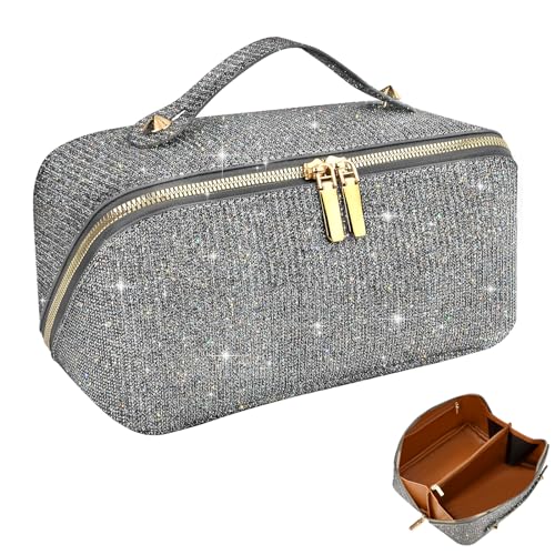 LUROON Reise Kosmetiktasche mit Großer Öffnung PU Leder Schminktasche Kosmetiktasche Damen Tragbar Reise Make-up Tasche mit Großer Kapazität Wasserdichter Organizer von LUROON