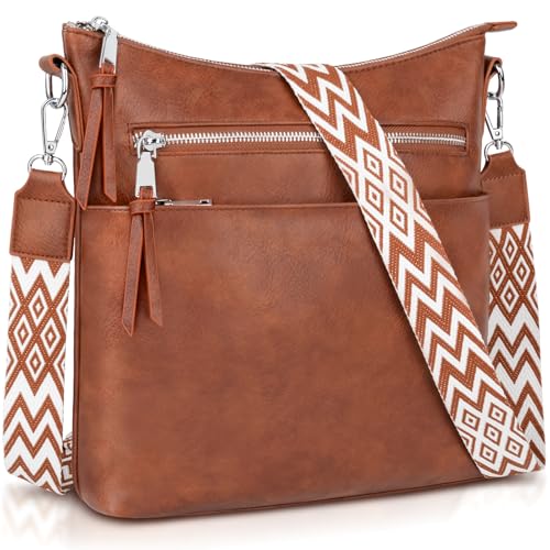 LUROON Umhängetasche Damen Mittelgroß, Leicht Leder Handtasche Damen Kleine mit Vielen Fächern Crossbody Bags Damenhandtasche mit Verstellbar Breitem Schultergurt von LUROON