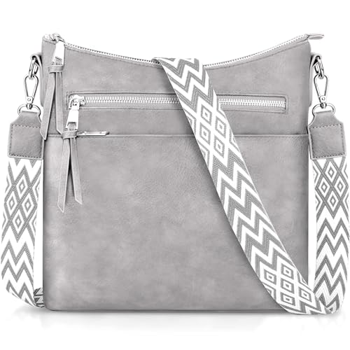 LUROON Umhängetasche Damen Mittelgroß, Leicht Leder Handtasche Damen Kleine mit Vielen Fächern Crossbody Bags Damenhandtasche mit Verstellbar Breitem Schultergurt von LUROON