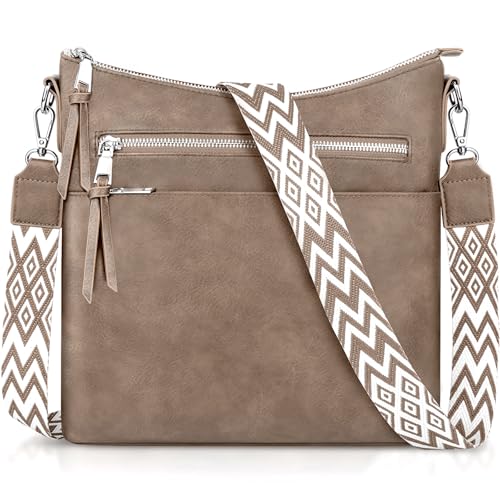 LUROON Umhängetasche Damen Mittelgroß, Leicht Leder Handtasche Damen Kleine mit Vielen Fächern Crossbody Bags Damenhandtasche mit Verstellbar Breitem Schultergurt von LUROON